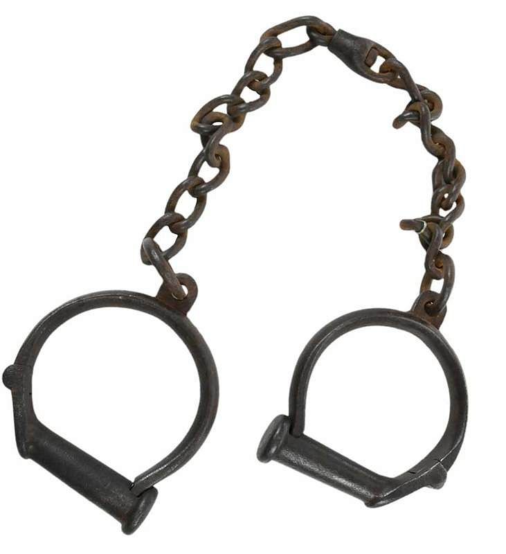 Appraisal: Prisoner Shackles and Chain possibly slave related handcuff shackles with