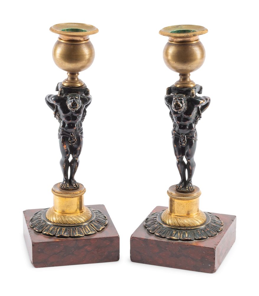 Appraisal: A Pair of French Gilt and Patinated Bronze and Marble