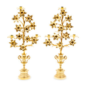 Appraisal: A Pair of Gilt Metal Three Light Candelabras th Century