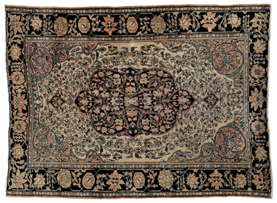 Appraisal: Ferahan Sarouk rug blue central medallion with vine and floral