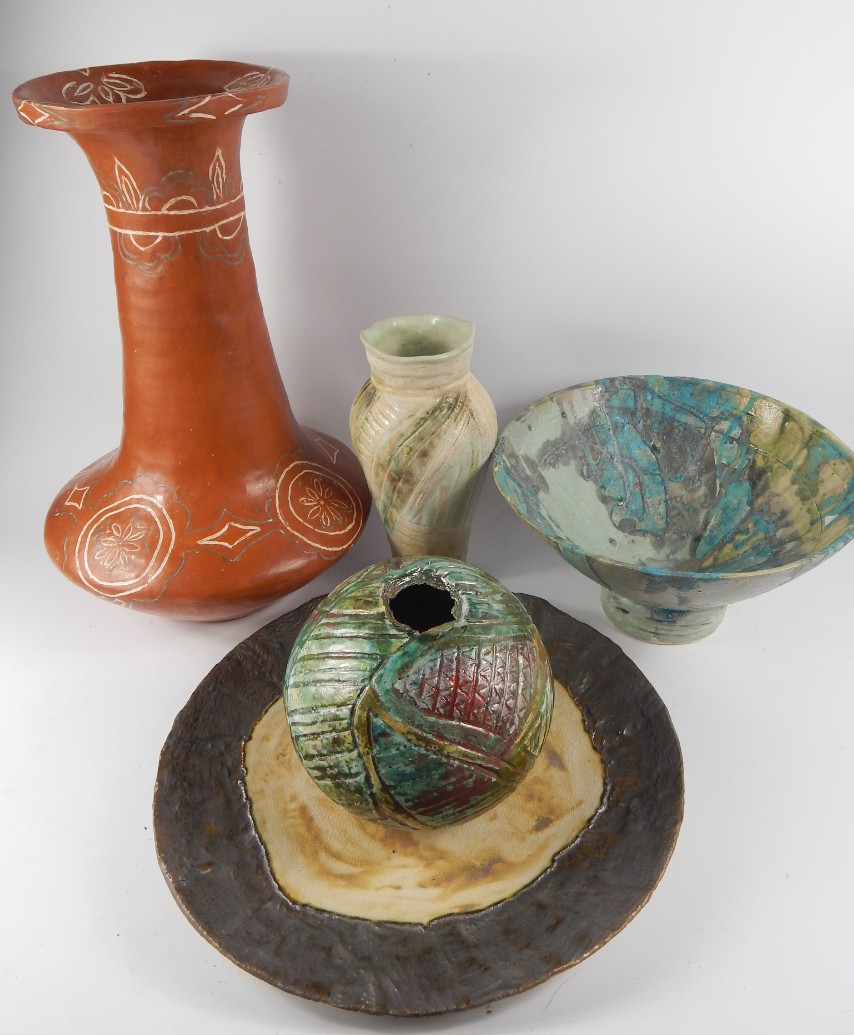 Appraisal: Karen Cohen Ceramics Studio Pottery comprising three vases a dish