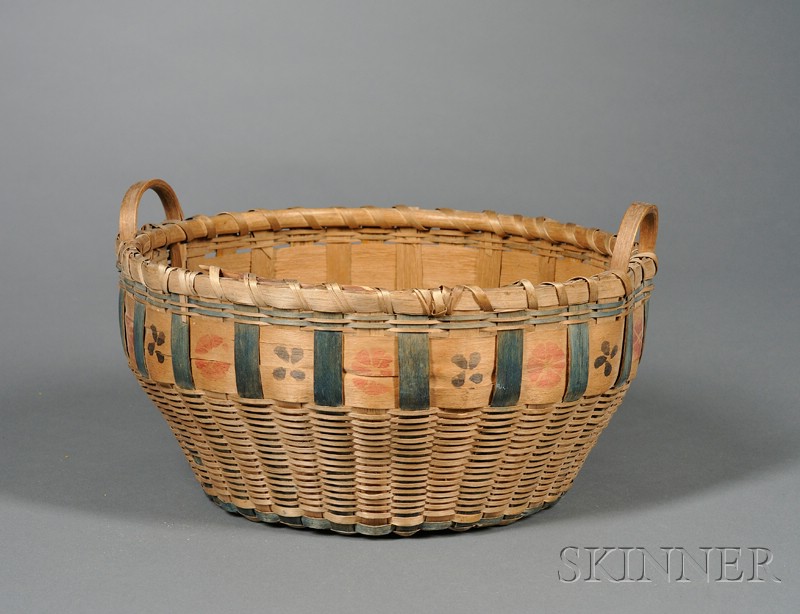 Appraisal: Native American Woven Splint Basket with Vegetable Stamp Floral Decoration