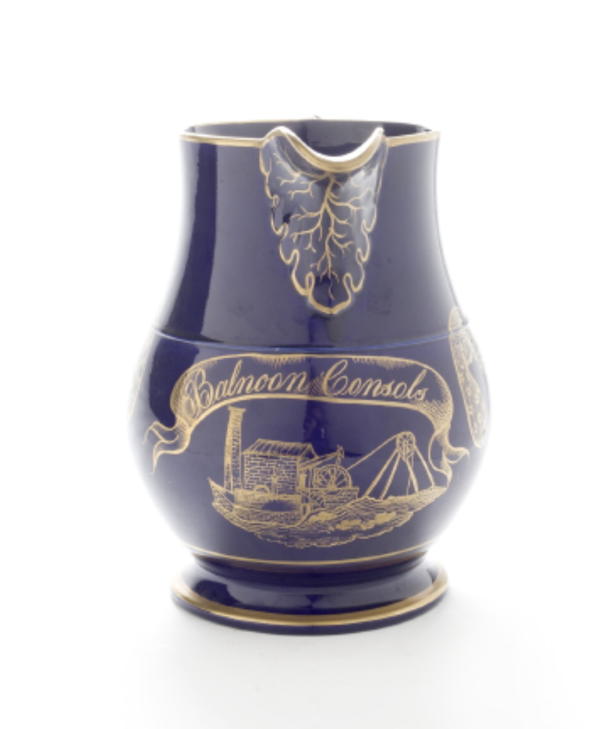 Appraisal: ENGLISH GILT-DECORATED COBALT BLUE-GROUND JUG COMMEMORATING BALNOON CONSOLS MID-NINETEENTH CENTURY