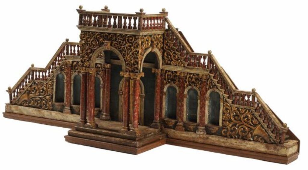 Appraisal: ITALIANATE CARVED POLYCHROME ARCHITECTURAL MODELItalianate carved and polychromed architectural element