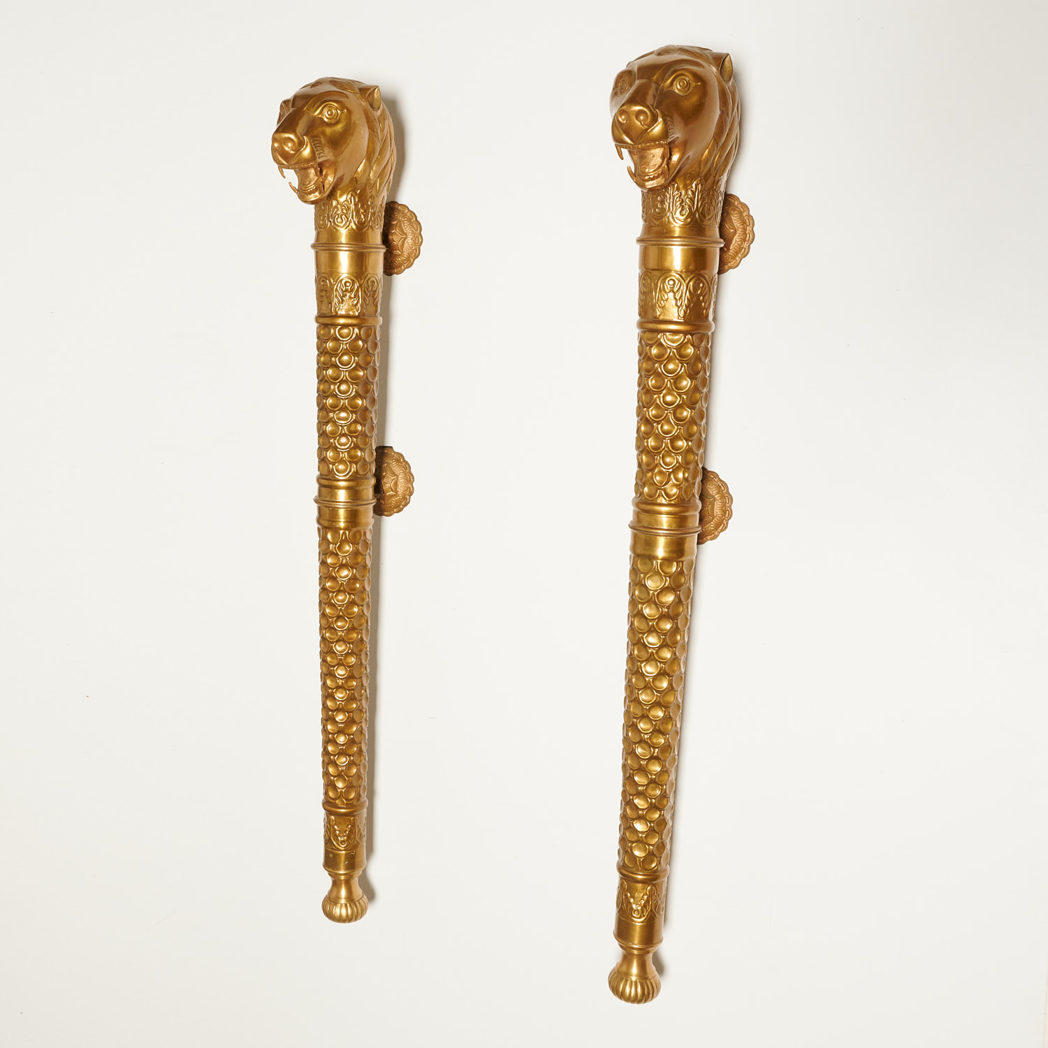 Appraisal: PAIR LARGE BRASS MUGHAL STYLE LION HEAD DOOR PULLS th