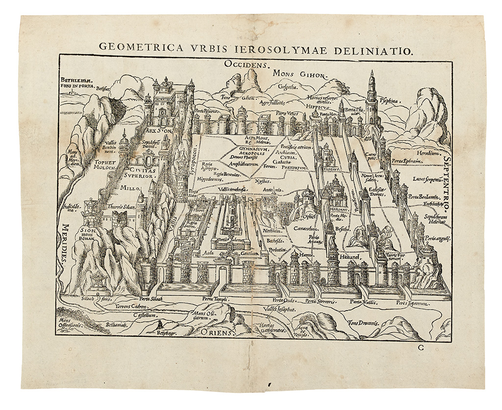 Appraisal: HOLY LAND Reissner Adam Geometrica Urbis Ierosolymae Deliniatio Double-page wood-engraved