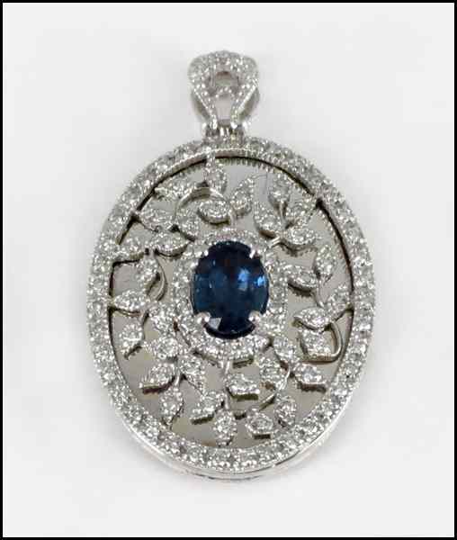 Appraisal: BARRY KRONEN KARAT WHITE GOLD DIAMOND AND SAPPHIRE LOCKET PENDANT