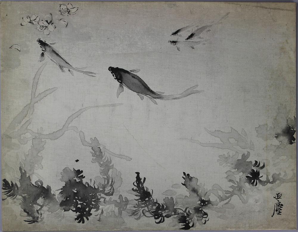 Appraisal: WANG YACHEN CHINESE - GOLDFISH Ink on canvasboard x in