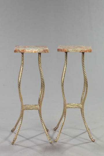 Appraisal: Pair of Late Victorian Cast-Brass and Marble-Top Stands ca each