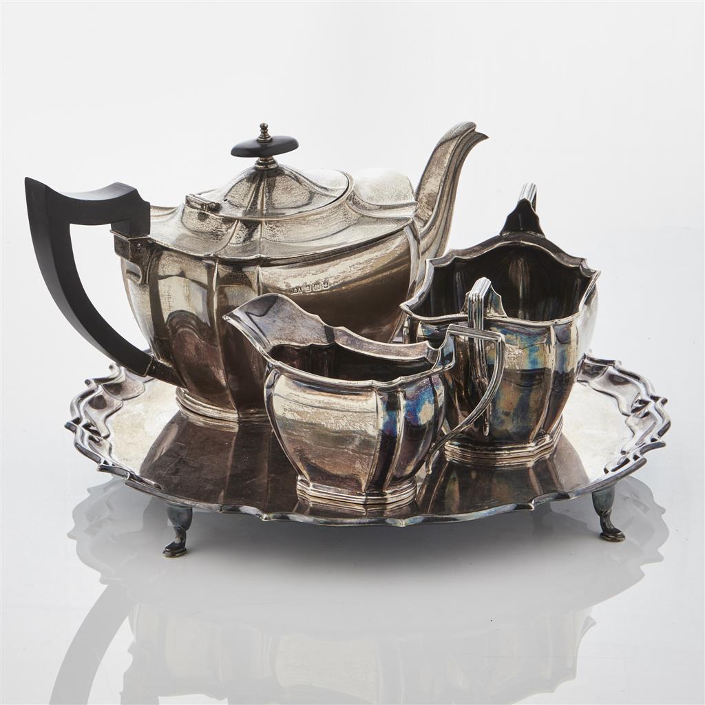 Appraisal: A three piece tea set Daniel Arter Birmingham comprising a