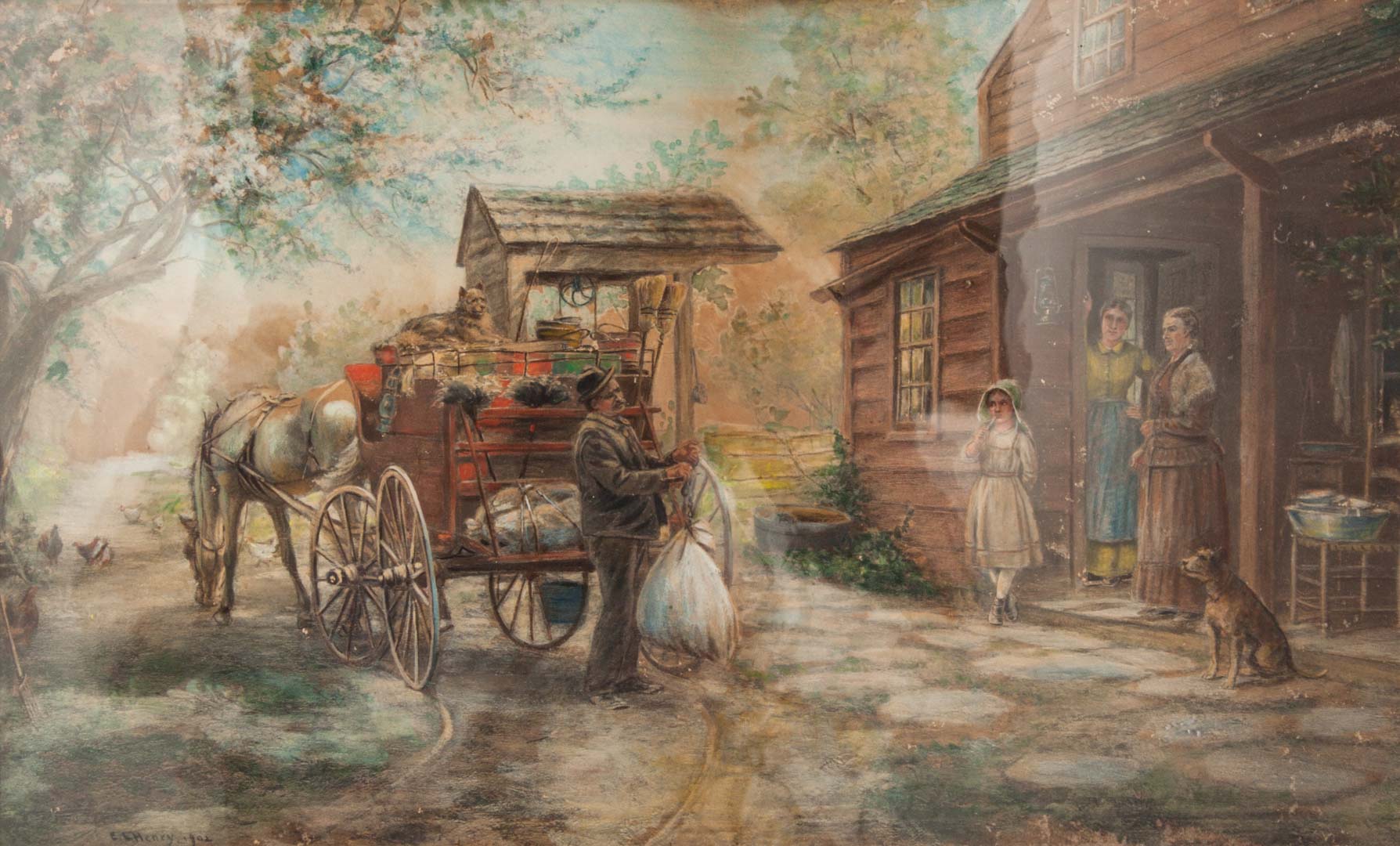 Appraisal: Edward L Henry Country Peddler watercolor Edward Lamson Henry American