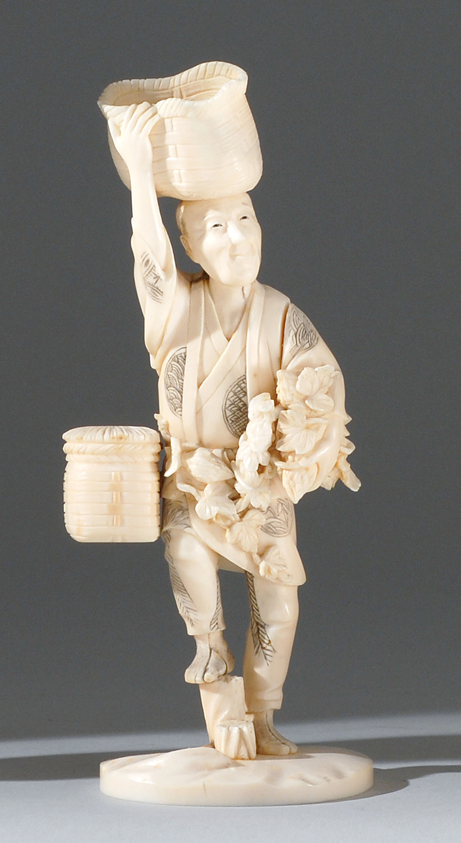 Appraisal: IVORY FIGURE Meiji PeriodIn the form of a farmer gathering