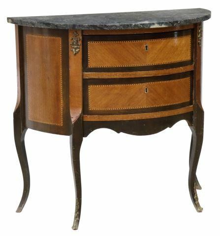 Appraisal: French style marble-top demilune commode early th c having parquetry