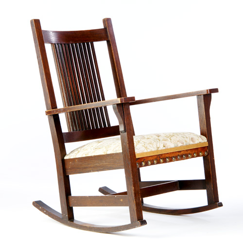 Appraisal: L J G STICKLEY Rocker with spindled back open arms