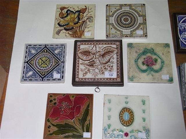 Appraisal: SEVEN MINTON TILES flower pictures x one framed x