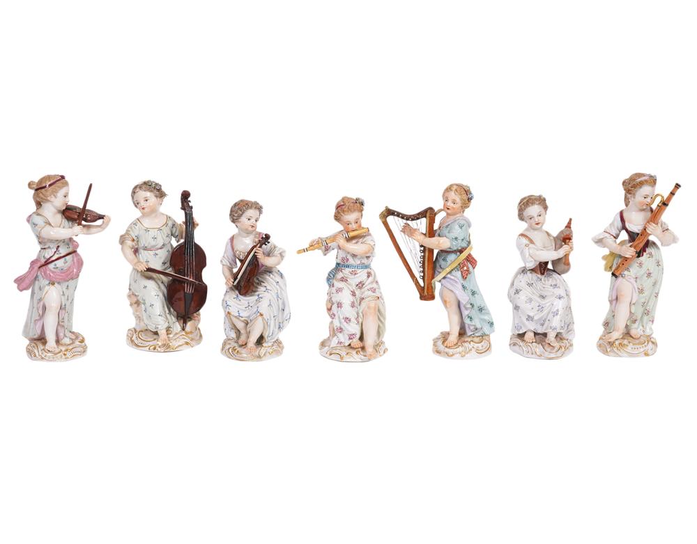 Appraisal: MEISSEN GIRL MUSICIANS TH C Meissen piece group of girl