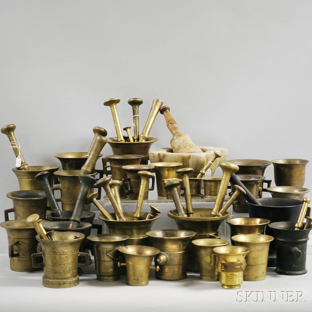 Appraisal: Thirty-two Mostly Brass Mortars and Twenty-nine Pestles th and th