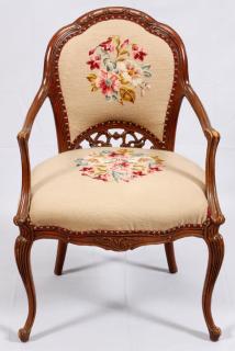 Appraisal: CARVED WALNUT OPEN ARMCHAIR CARVED WALNUT OPEN ARMCHAIR H W