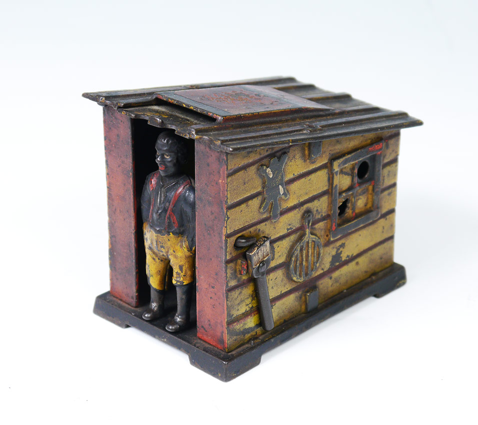 Appraisal: J E STEVENS CABIN CAST IRON MECHANICAL BANK A turn