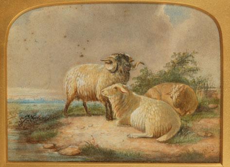 Appraisal: M POPE Sheep in a landscape signed watercolour x and