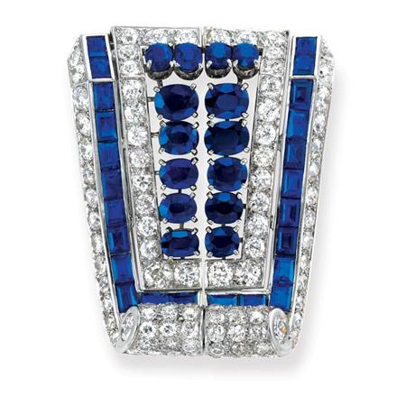 Appraisal: Diamond and Sapphire Double Clip-Brooch Estimate -