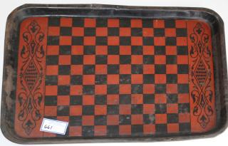 Appraisal: tin litho tray with game board front parcheesi reverse signed