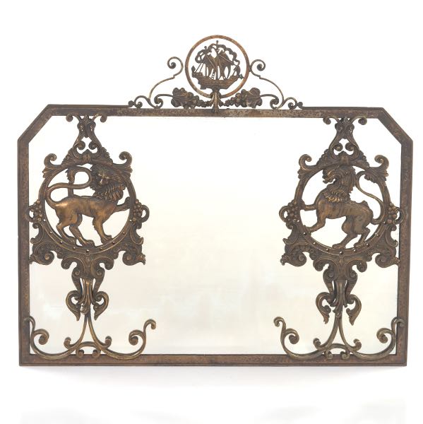 Appraisal: HAND HAMMERED IRON AND BRONZE WALL MIRROR x Mirror with