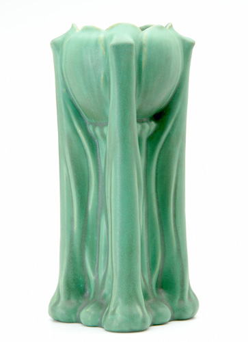 Appraisal: TECO Tulip vase in green glaze with some charcoaling details