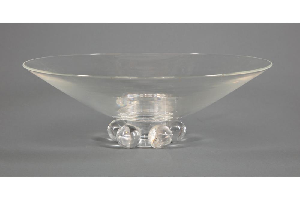 Appraisal: STEUBEN GLASS LOW BOWL ON BALL FOOT Steuben Glass Low