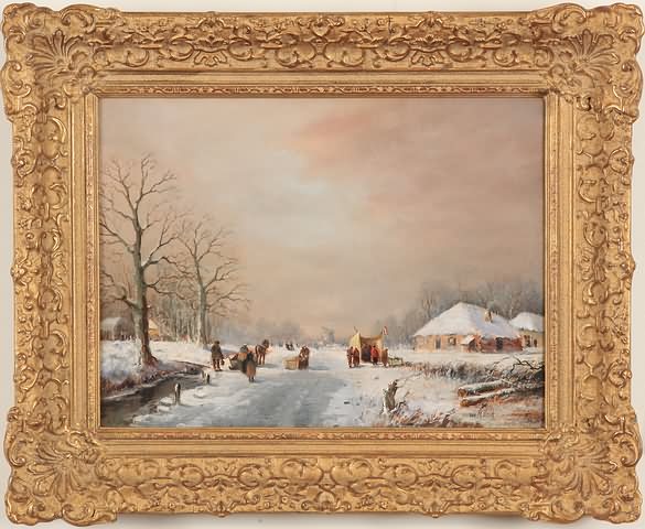 Appraisal: Dutch winter scene with windmill in background oil on canvas