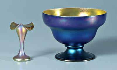 Appraisal: Two pieces Quezel art glass compote iridescent blue exterior with