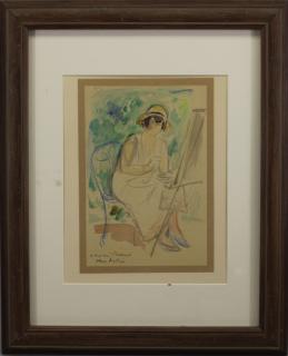 Appraisal: Albert Andre - watercolor of woman at artist's easel Image