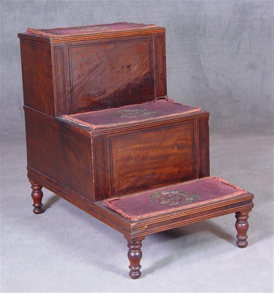 Appraisal: Burl Walnut Bed Steps th Century Outfitted for chamber pot