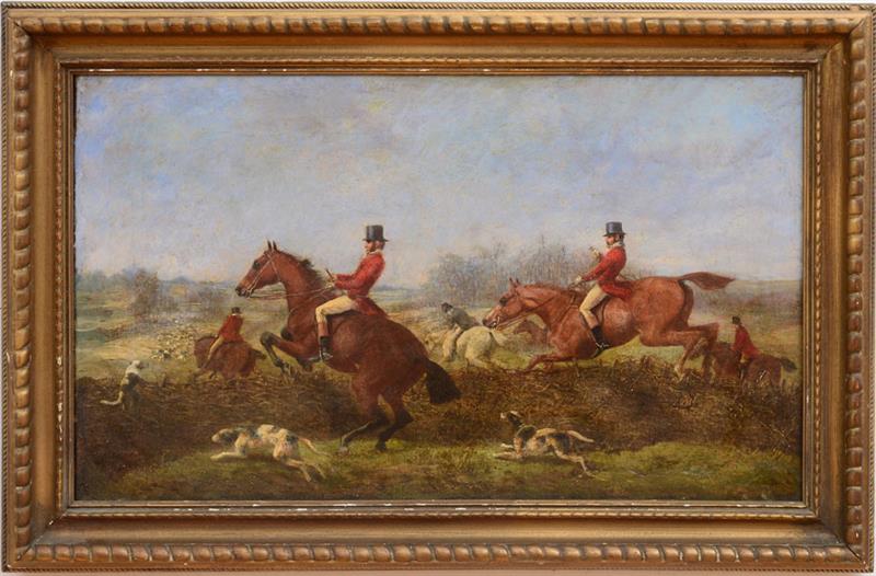 Appraisal: ENGLISH SCHOOL THE HUNT Oil on canvas unsigned lined x