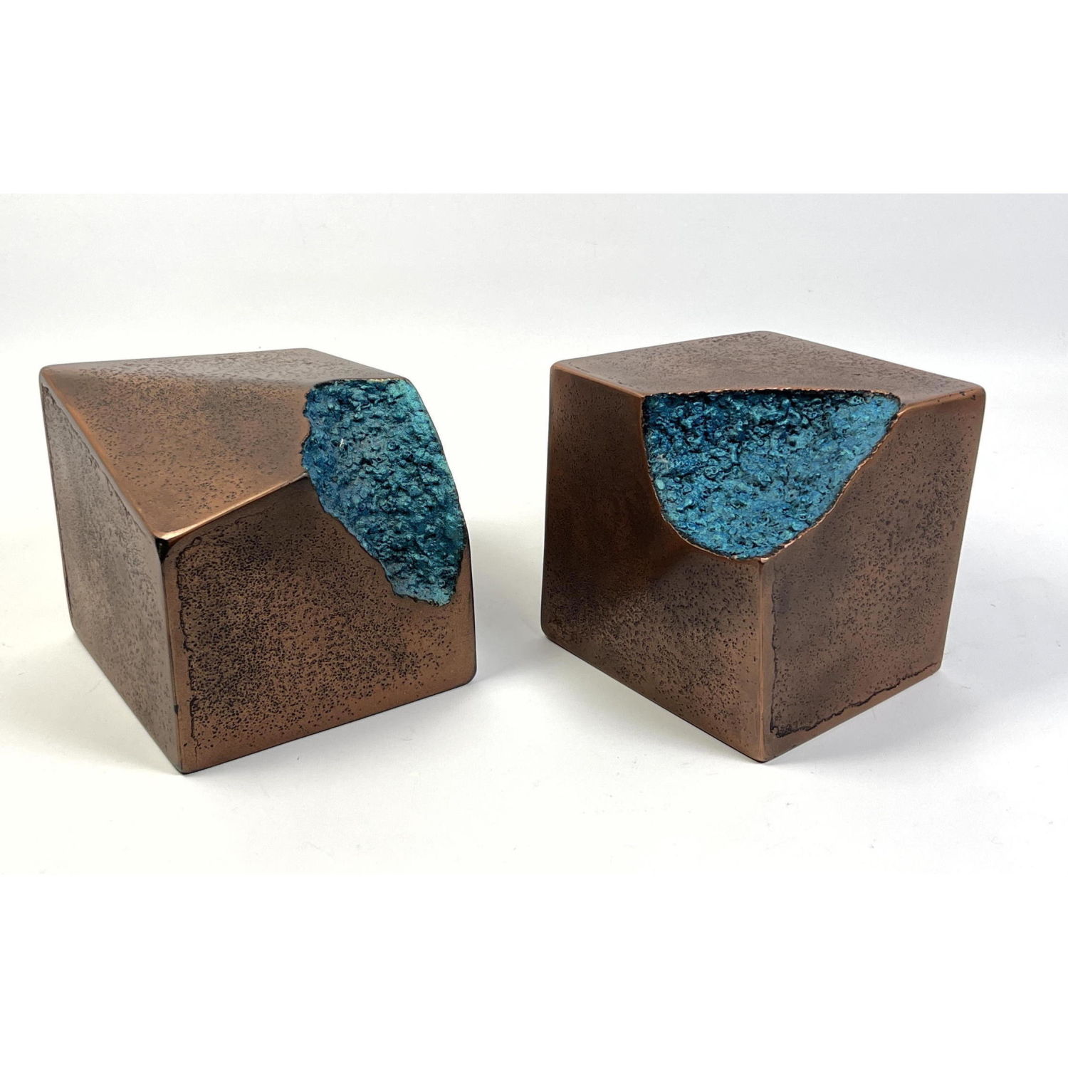 Appraisal: pcs Michael Pinette Copper Tone Brutalist Cube Sculptures One corner