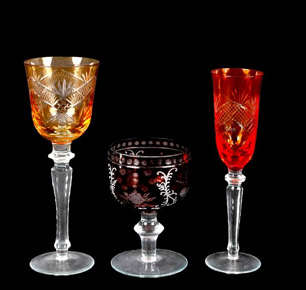 Appraisal: A group of fifty-four cut to clear colored glass goblets