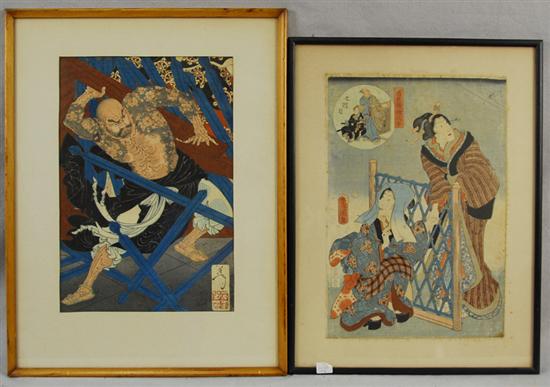 Appraisal: JAPANESE SCHOOL th th century TWO KABUKI PRINTS two color