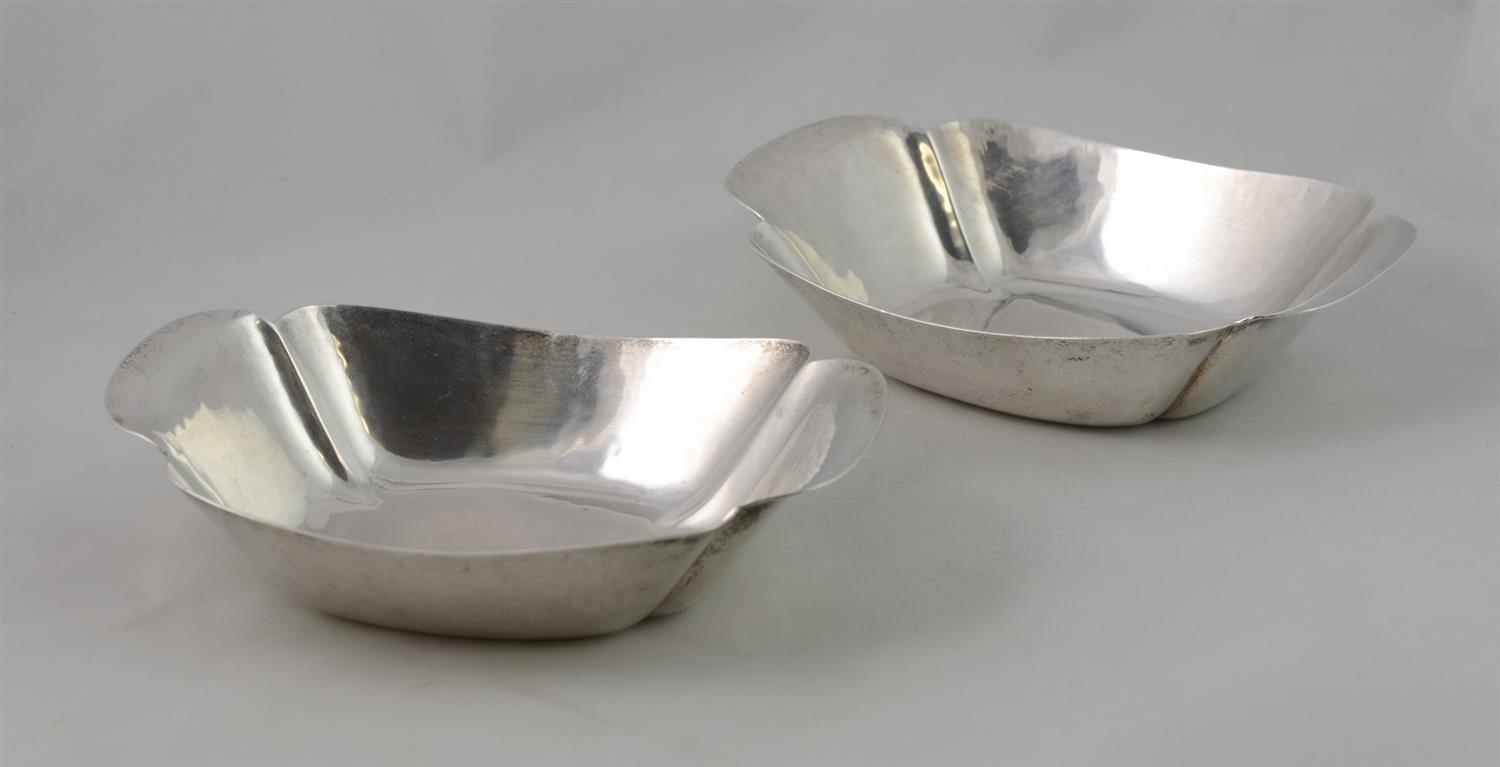 Appraisal: Pair Georg Jensen USA sterling silver handwrought rectangular bowls with