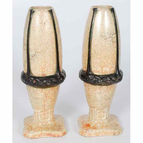 Appraisal: Pair of Czech Pottery Vases Czech a pair of tapered