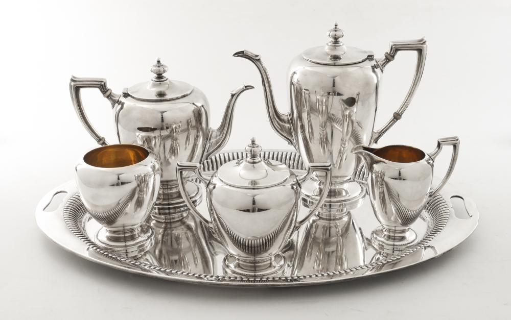 Appraisal: REED BARTON POINTED ANTIQUE STERLING TEA SERVICE pieces in the