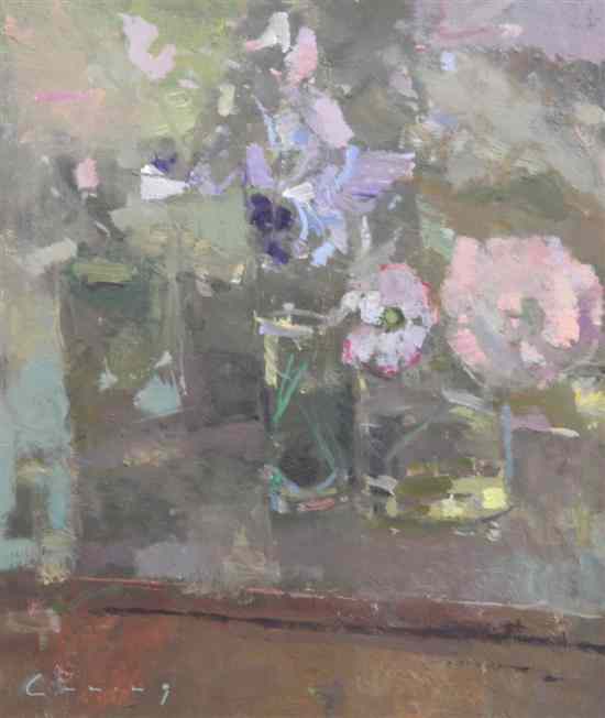 Appraisal: Fred Cuming b oil on board Still life of flowers