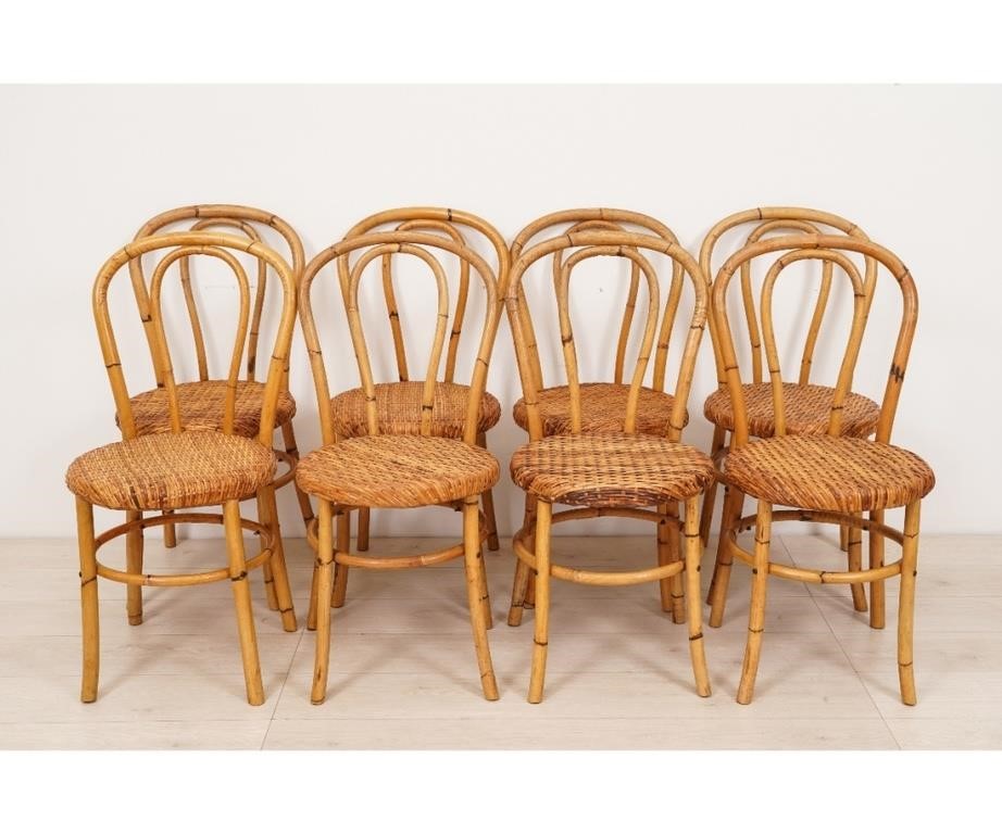 Appraisal: Set of eight vintage McGuire rattan side chairs h x