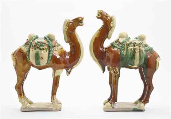 Appraisal: A Pair of Sancai Glazed Pottery Camels each with large