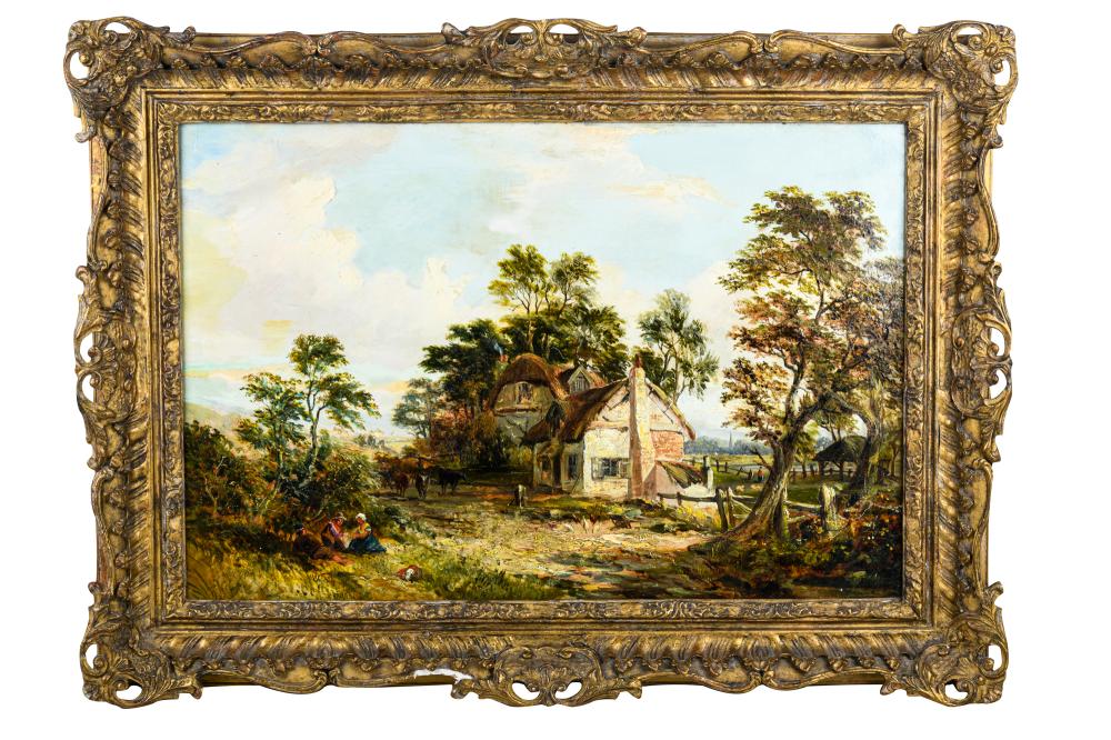 Appraisal: DAVID BATES - ENGLISH COTTAGE LANDSCAPEoil on canvas signed lower