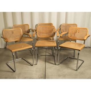 Appraisal: Marcel Breuer Knoll Cane Chairs Six Marcel Breuer for Knoll