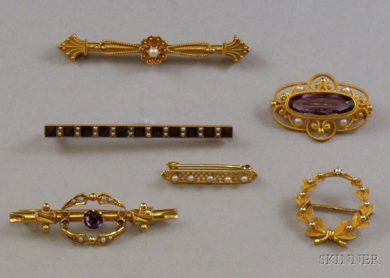 Appraisal: Six Assorted Antique Pins including an A J Hedges Company