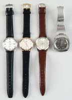 Appraisal: FOUR WRISTWATCHES A Longines gold colored watch with leather band