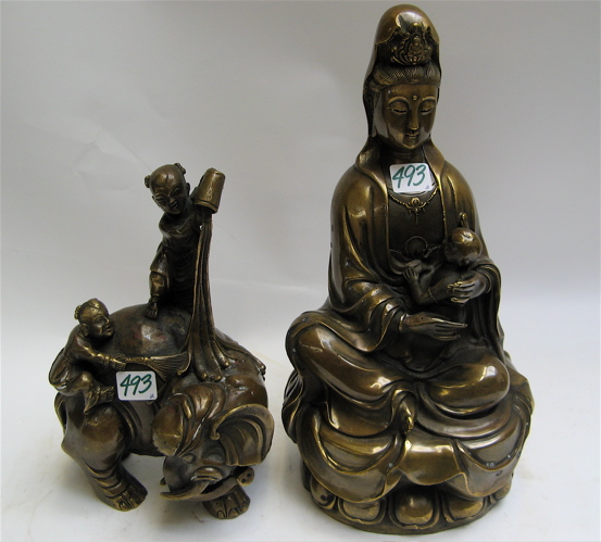 Appraisal: TWO CHINESE BRONZE FIGURAL GROUPS One is a female immortal