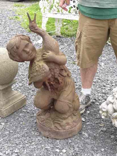 Appraisal: Cast iron boy and goose fountain '' Ht