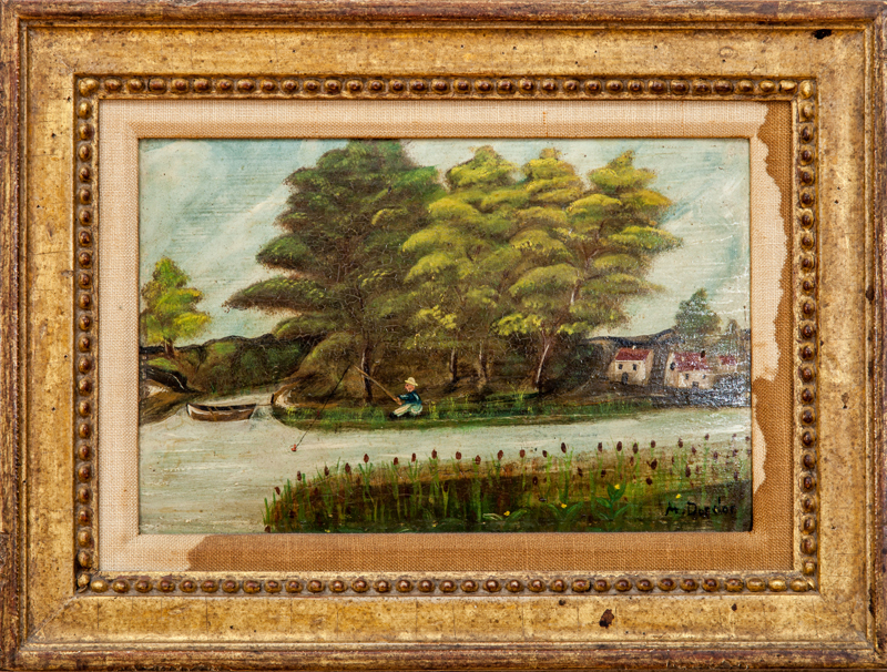 Appraisal: AMERICAN SCHOOL FISHING Oil on board signed 'M Dordor' lower